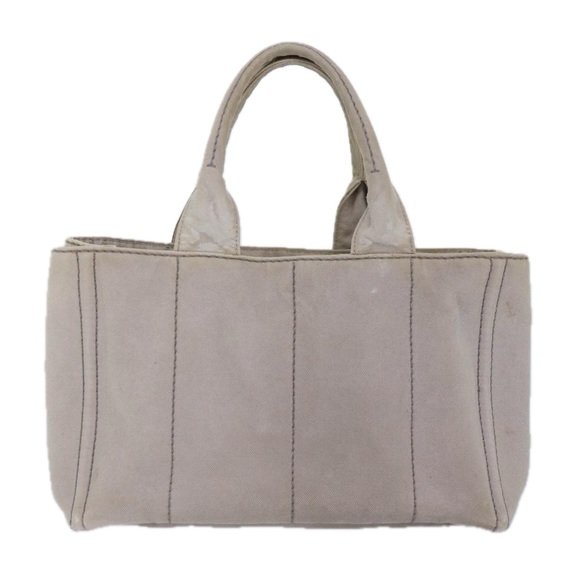 PRADA Canapa MM Hand Bag Canvas Gray Gold Auth 87230 - Picture 3 of 16